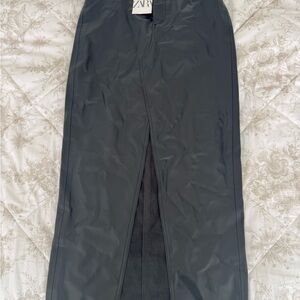 Zara Black Faux Leather Skirt with Slit